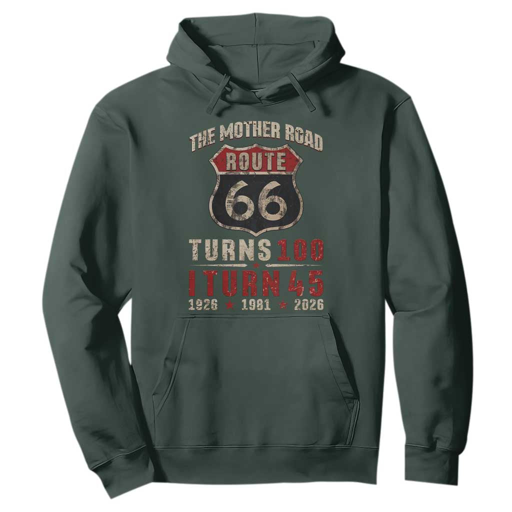 Route Highway 66 Turns 100 I Turn 45 Hoodie Vintage 1981 Road Sign 45th Birthday Gift
