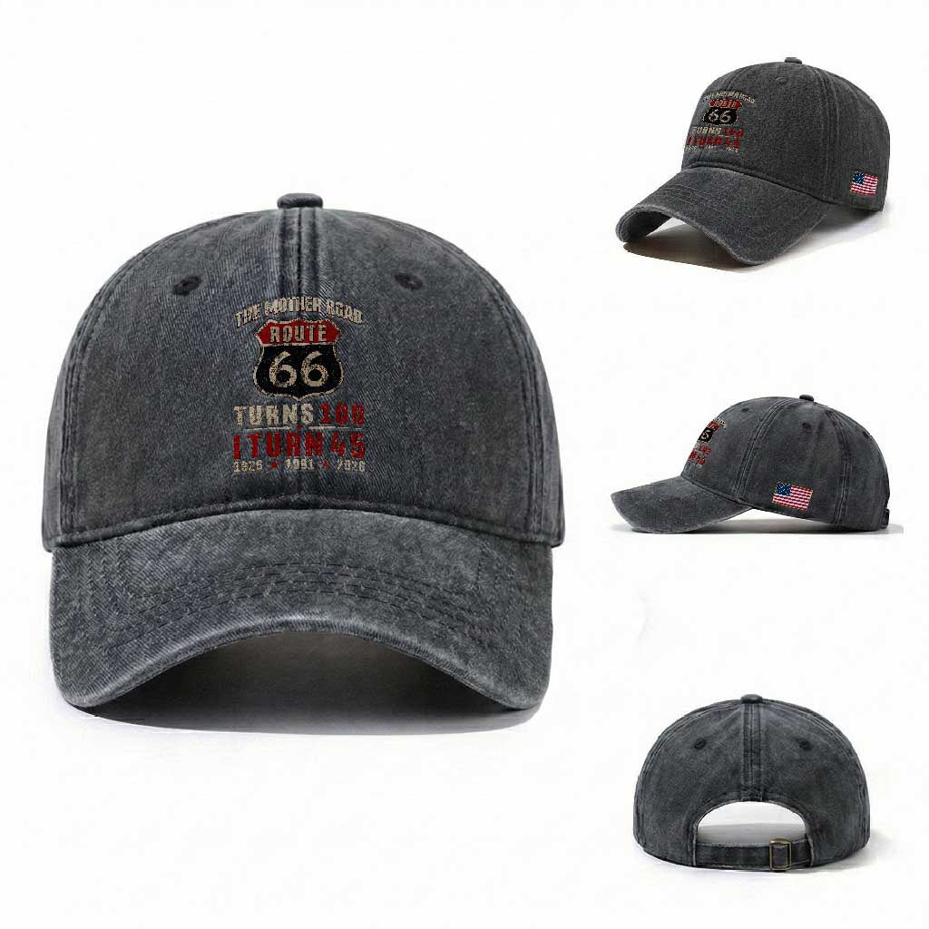 Route Highway 66 Turns 100 I Turn 45 Washed Cotton Baseball Cap Vintage 1981 Road Sign 45th Birthday Gift