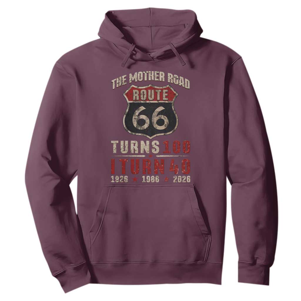 Route Highway 66 Turns 100 I Turn 40 Hoodie Vintage 1986 Road Sign 40th Birthday Gift