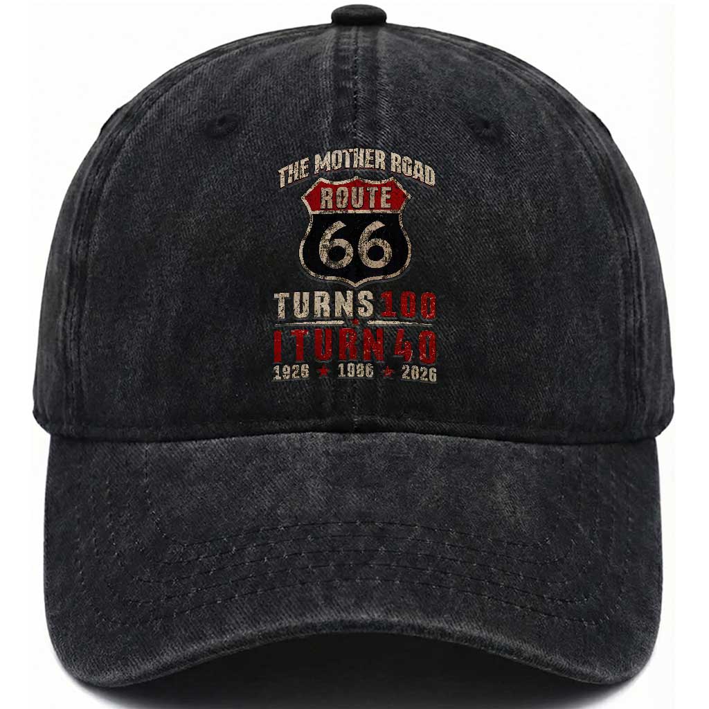 Route Highway 66 Turns 100 I Turn 40 Washed Cotton Baseball Cap Vintage 1986 Road Sign 40th Birthday Gift TS14 Print Your Wear