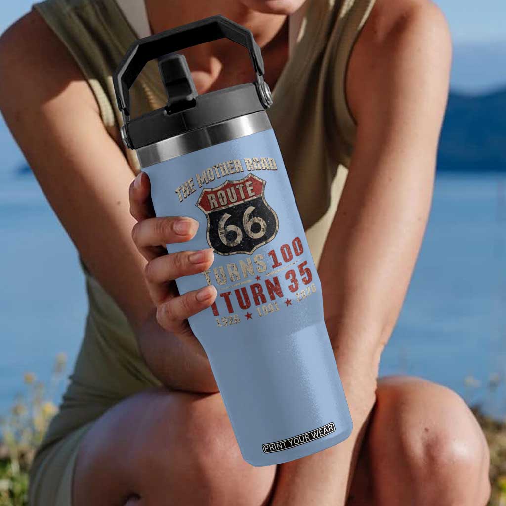 Route Highway 66 Turns 100 I Turn 35 Flip Straw Tumbler Vintage 1991 Road Sign 35th Birthday Gift