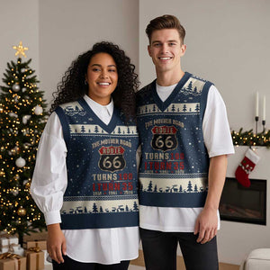 Route Highway 66 Turns 100 I Turn 35 V-Neck Knit Sweater Vest Vintage 1991 Road Sign 35th Birthday Gift