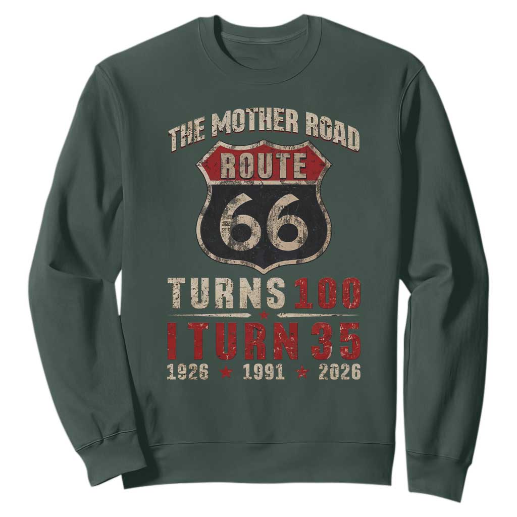 Route Highway 66 Turns 100 I Turn 35 Sweatshirt Vintage 1991 Road Sign 35th Birthday Gift