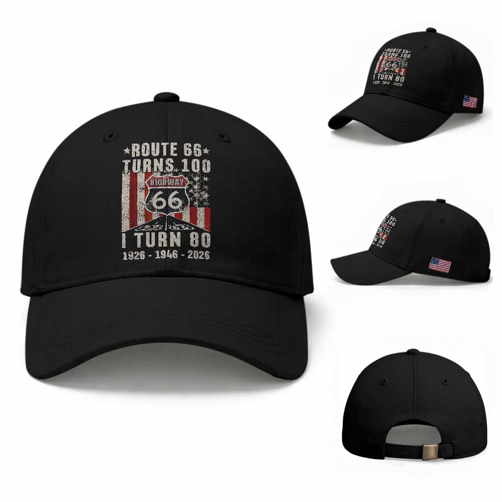 Route Highway 66 Turns 100 I Turn 80 Baseball Cap Vintage 1946 Born American Road Sign 80th Birthday Gift