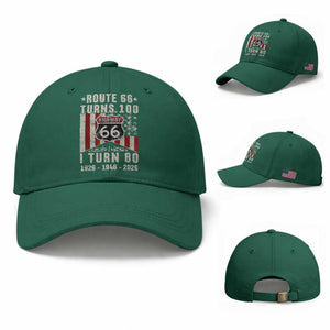 Route Highway 66 Turns 100 I Turn 80 Baseball Cap Vintage 1946 Born American Road Sign 80th Birthday Gift