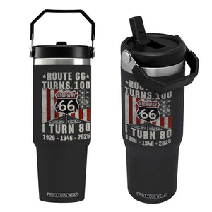 Route Highway 66 Turns 100 I Turn 80 Flip Straw Tumbler Vintage 1946 Born American Road Sign 80th Birthday Gift
