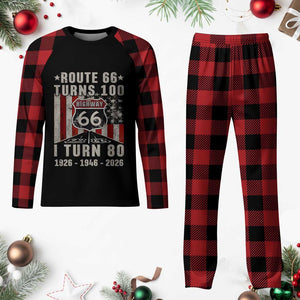 Route Highway 66 Turns 100 I Turn 80 Plaid Pajama Set Vintage 1946 Born American Road Sign 80th Birthday Gift