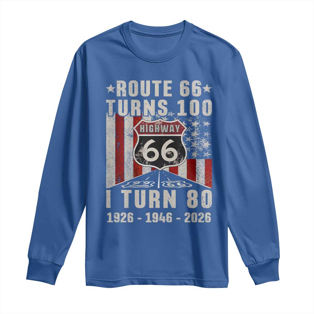 Route Highway 66 Turns 100 I Turn 80 Long Sleeve Shirt Vintage 1946 Born American Road Sign 80th Birthday Gift