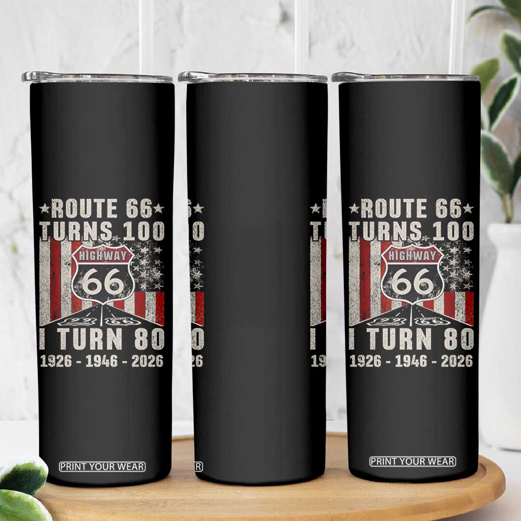 Route Highway 66 Turns 100 I Turn 80 Skinny Tumbler Vintage 1946 Born American Road Sign 80th Birthday Gift