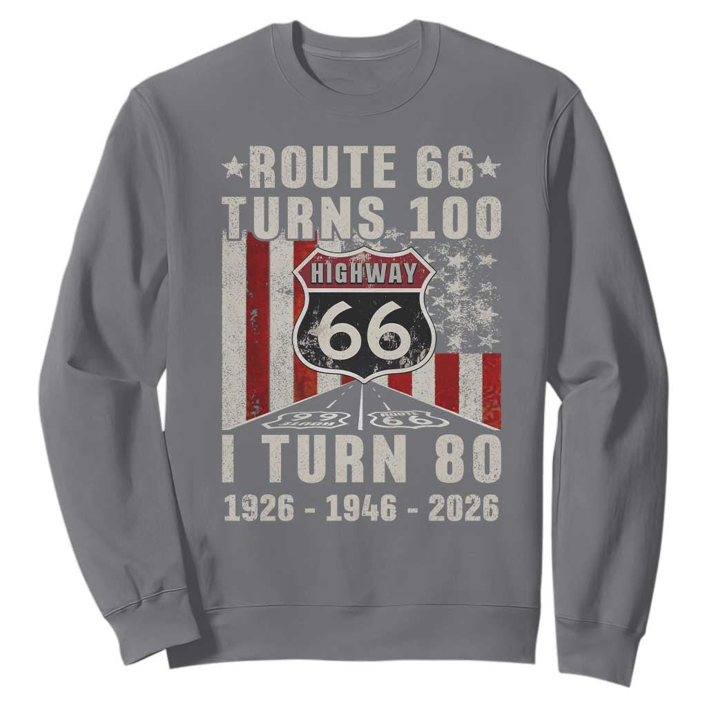 Route Highway 66 Turns 100 I Turn 80 Sweatshirt Vintage 1946 Born American Road Sign 80th Birthday Gift