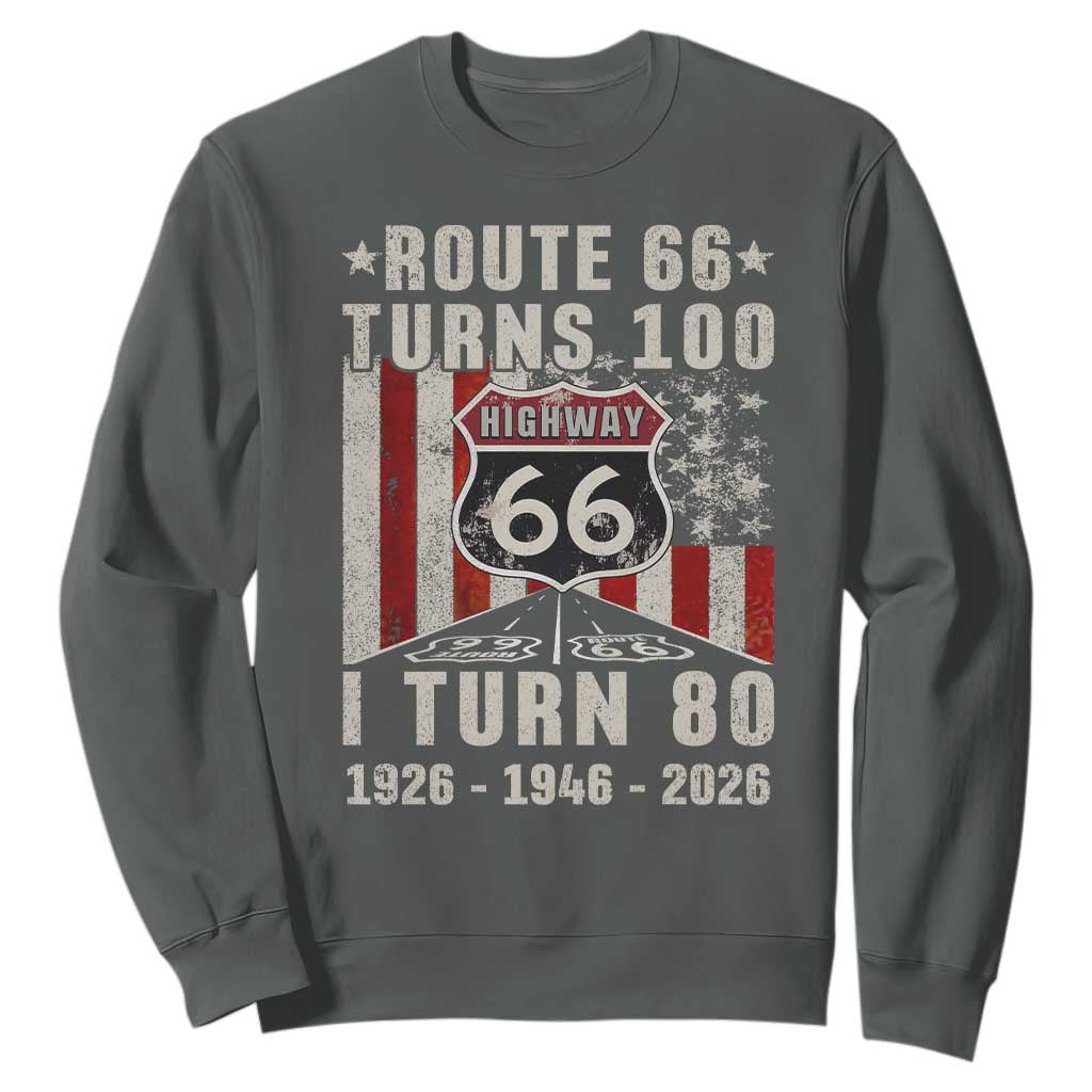 Route Highway 66 Turns 100 I Turn 80 Sweatshirt Vintage 1946 Born American Road Sign 80th Birthday Gift