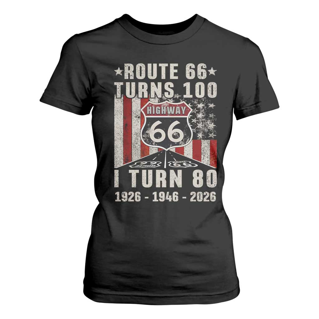 Route Highway 66 Turns 100 I Turn 80 T Shirt For Women Vintage 1946 Born American Road Sign 80th Birthday Gift TS14 Black Print Your Wear