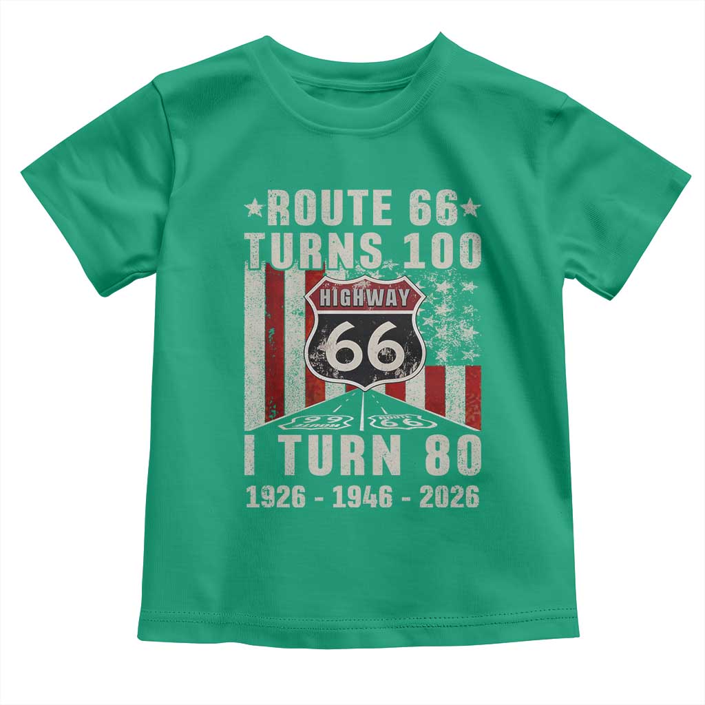 Route Highway 66 Turns 100 I Turn 80 Toddler T Shirt Vintage 1946 Born American Road Sign 80th Birthday Gift