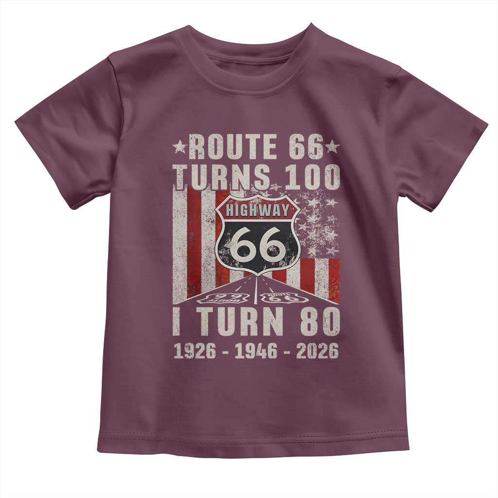 Route Highway 66 Turns 100 I Turn 80 Toddler T Shirt Vintage 1946 Born American Road Sign 80th Birthday Gift