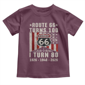 Route Highway 66 Turns 100 I Turn 80 Toddler T Shirt Vintage 1946 Born American Road Sign 80th Birthday Gift
