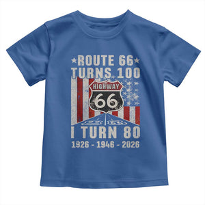 Route Highway 66 Turns 100 I Turn 80 Toddler T Shirt Vintage 1946 Born American Road Sign 80th Birthday Gift