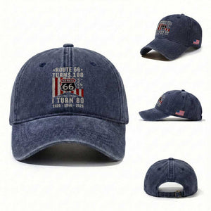 Route Highway 66 Turns 100 I Turn 80 Washed Cotton Baseball Cap Vintage 1946 Born American Road Sign 80th Birthday Gift