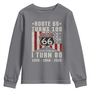 Route Highway 66 Turns 100 I Turn 80 Youth Sweatshirt Vintage 1946 Born American Road Sign 80th Birthday Gift