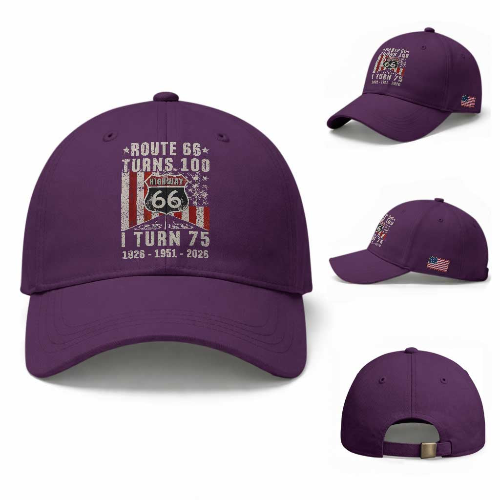 Route Highway 66 Turns 100 I Turn 75 Baseball Cap Vintage 1951 Born American Road Sign 75th Birthday Gift