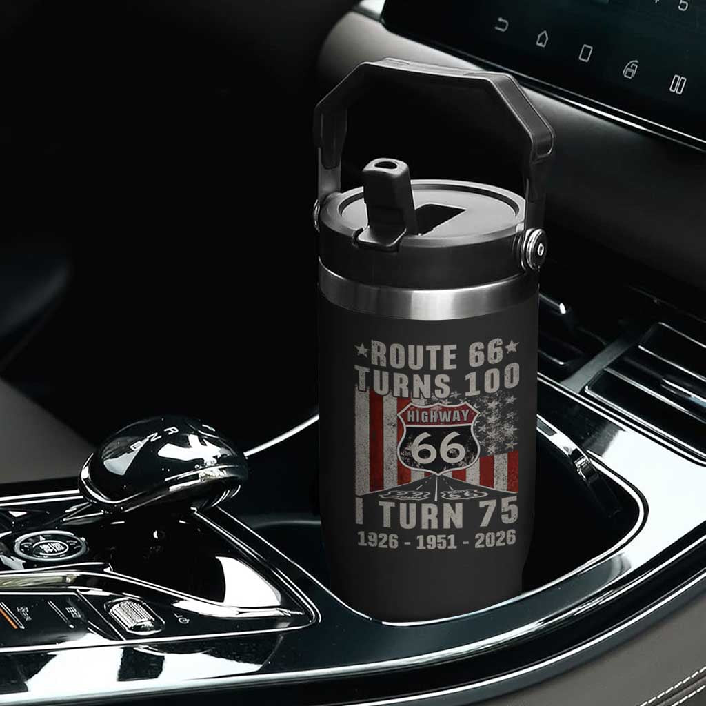 Route Highway 66 Turns 100 I Turn 75 Flip Straw Tumbler Vintage 1951 Born American Road Sign 75th Birthday Gift