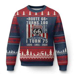 Route Highway 66 Turns 100 I Turn 75 Ugly Christmas Sweater Vintage 1951 Born American Road Sign 75th Birthday Gift