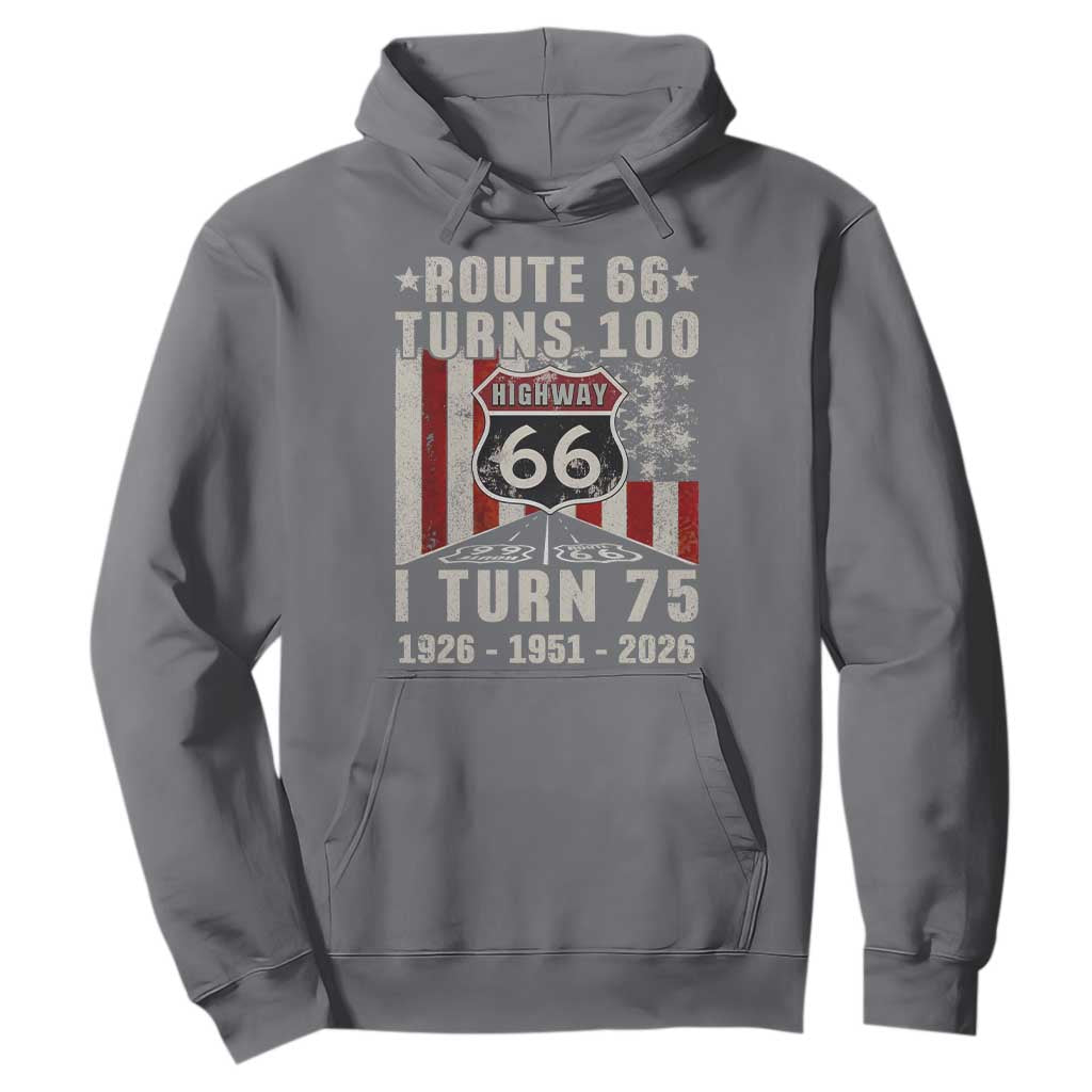 Route Highway 66 Turns 100 I Turn 75 Hoodie Vintage 1951 Born American Road Sign 75th Birthday Gift