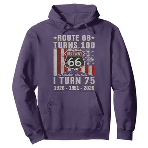Route Highway 66 Turns 100 I Turn 75 Hoodie Vintage 1951 Born American Road Sign 75th Birthday Gift