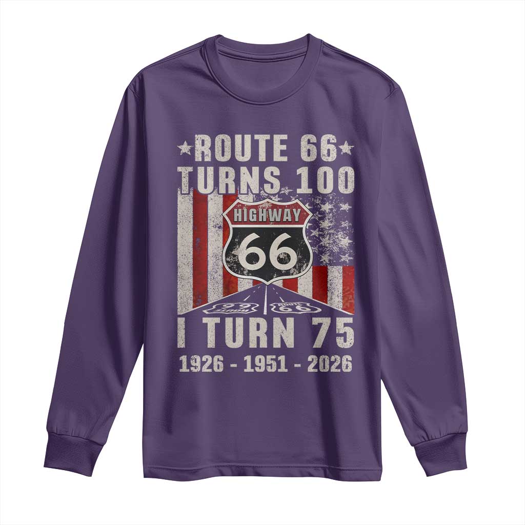 Route Highway 66 Turns 100 I Turn 75 Long Sleeve Shirt Vintage 1951 Born American Road Sign 75th Birthday Gift