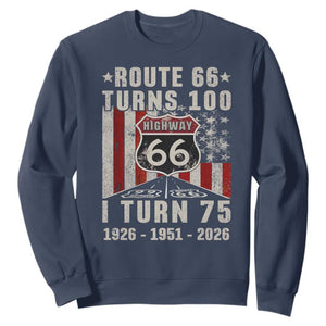 Route Highway 66 Turns 100 I Turn 75 Sweatshirt Vintage 1951 Born American Road Sign 75th Birthday Gift
