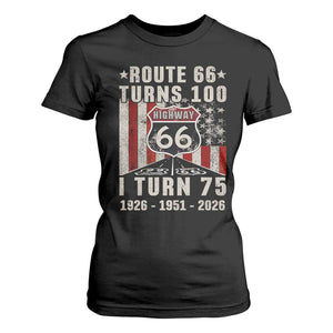 Route Highway 66 Turns 100 I Turn 75 T Shirt For Women Vintage 1951 Born American Road Sign 75th Birthday Gift