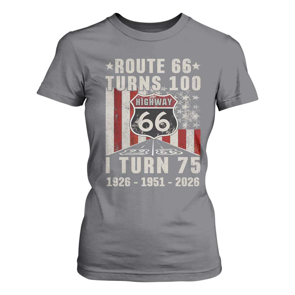 Route Highway 66 Turns 100 I Turn 75 T Shirt For Women Vintage 1951 Born American Road Sign 75th Birthday Gift