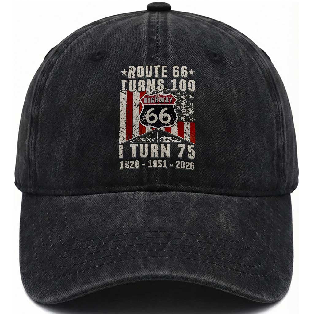 Route Highway 66 Turns 100 I Turn 75 Washed Cotton Baseball Cap Vintage 1951 Born American Road Sign 75th Birthday Gift