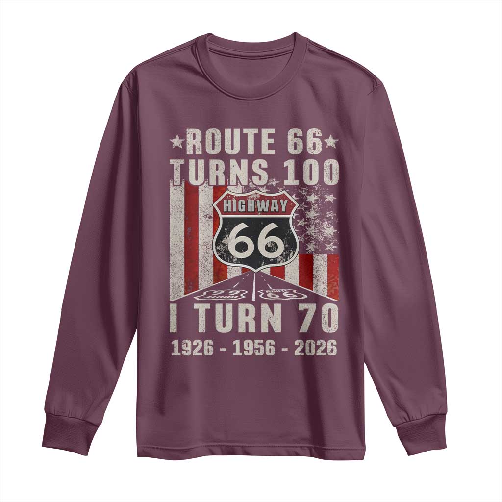 Route Highway 66 Turns 100 I Turn 70 Long Sleeve Shirt Vintage 1956 Born American Road Sign 70th Birthday Gift