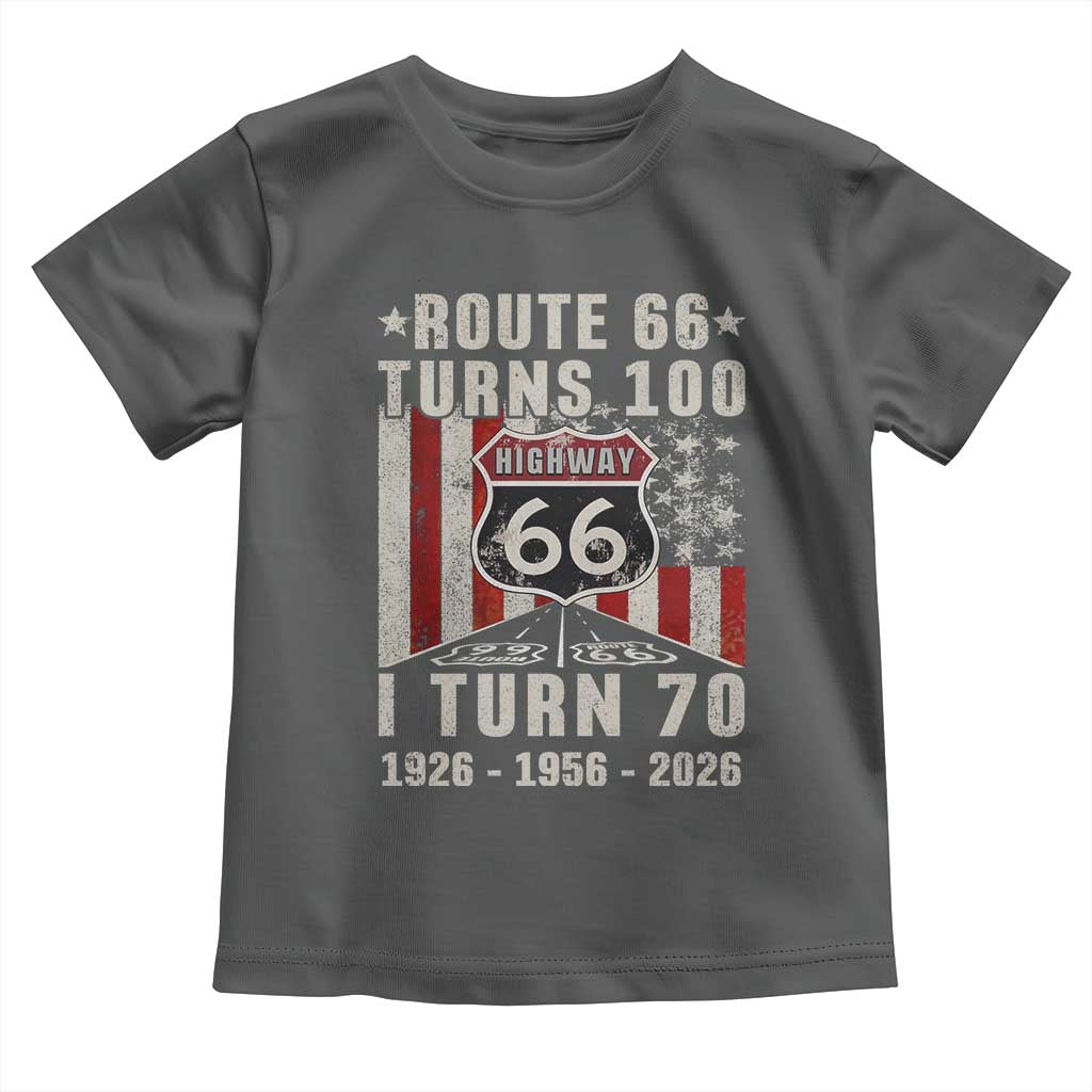 Route Highway 66 Turns 100 I Turn 70 Toddler T Shirt Vintage 1956 Born American Road Sign 70th Birthday Gift