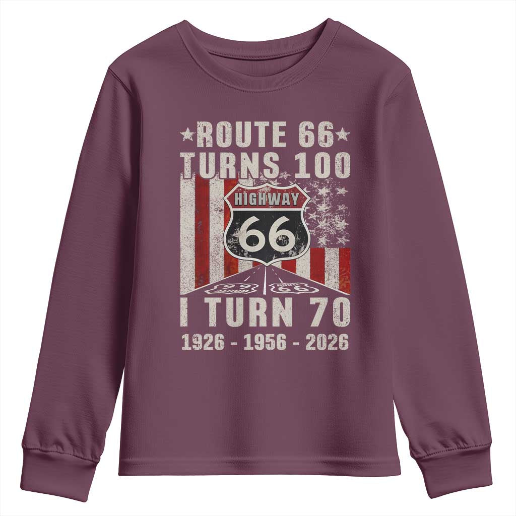 Route Highway 66 Turns 100 I Turn 70 Youth Sweatshirt Vintage 1956 Born American Road Sign 70th Birthday Gift
