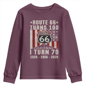 Route Highway 66 Turns 100 I Turn 70 Youth Sweatshirt Vintage 1956 Born American Road Sign 70th Birthday Gift
