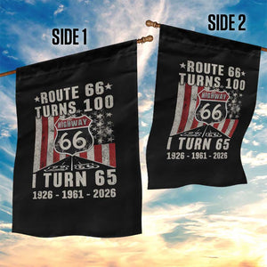 Route Highway 66 Turns 100 I Turn 65 Garden Flag Vintage 1961 Born American Road Sign 65th Birthday Gift