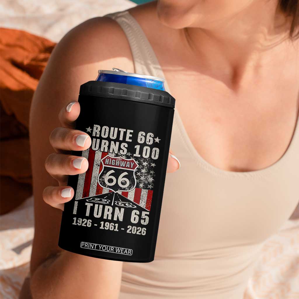 Route Highway 66 Turns 100 I Turn 65 4 in 1 Can Cooler Tumbler Vintage 1961 Born American Road Sign 65th Birthday Gift