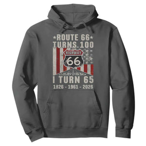 Route Highway 66 Turns 100 I Turn 65 Hoodie Vintage 1961 Born American Road Sign 65th Birthday Gift