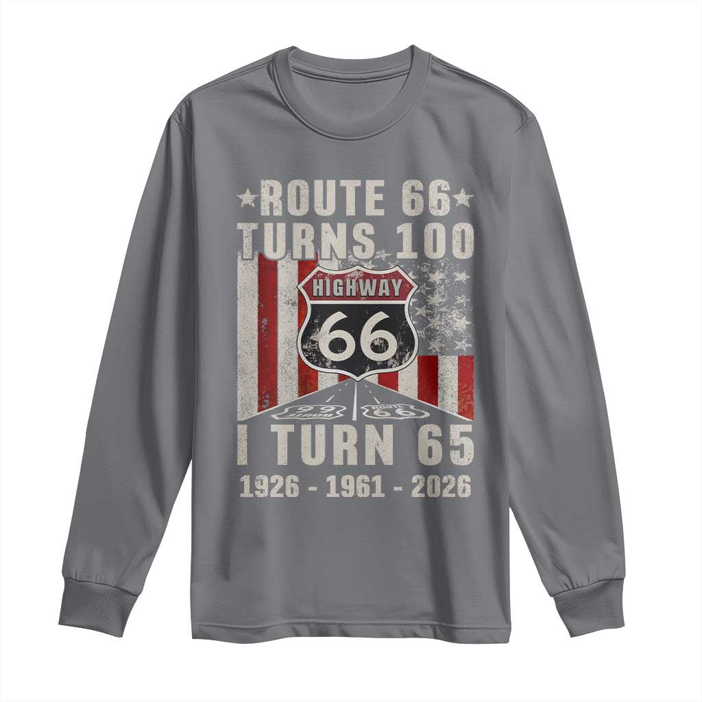 Route Highway 66 Turns 100 I Turn 65 Long Sleeve Shirt Vintage 1961 Born American Road Sign 65th Birthday Gift
