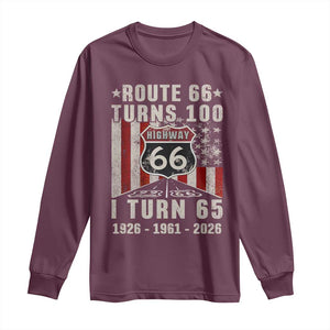 Route Highway 66 Turns 100 I Turn 65 Long Sleeve Shirt Vintage 1961 Born American Road Sign 65th Birthday Gift