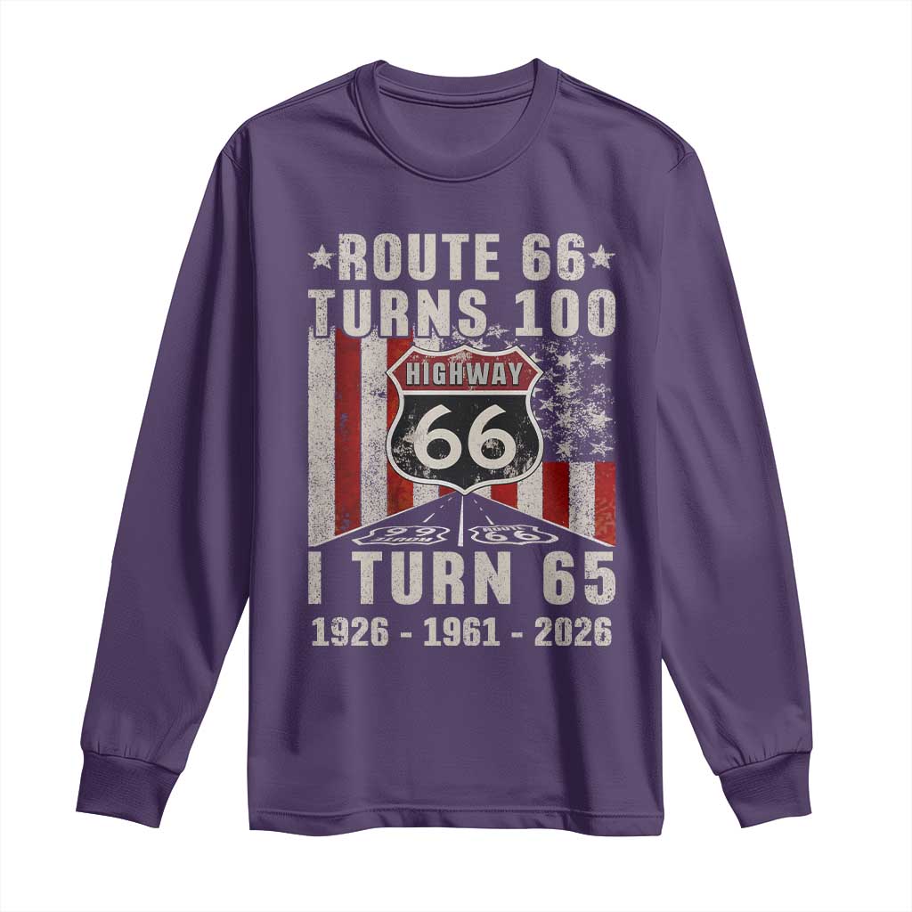 Route Highway 66 Turns 100 I Turn 65 Long Sleeve Shirt Vintage 1961 Born American Road Sign 65th Birthday Gift