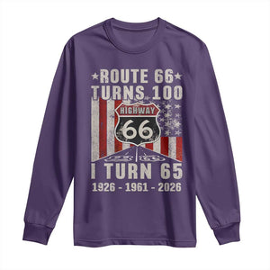 Route Highway 66 Turns 100 I Turn 65 Long Sleeve Shirt Vintage 1961 Born American Road Sign 65th Birthday Gift