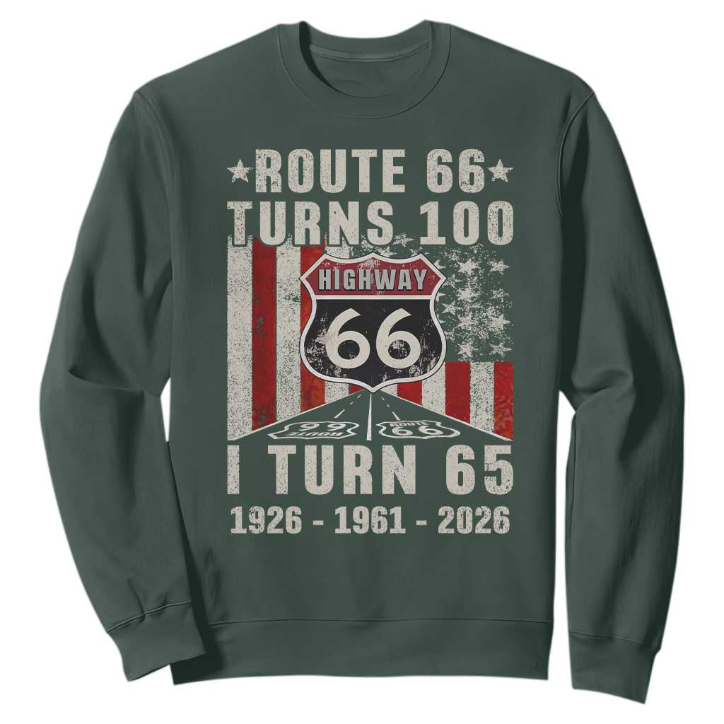Route Highway 66 Turns 100 I Turn 65 Sweatshirt Vintage 1961 Born American Road Sign 65th Birthday Gift