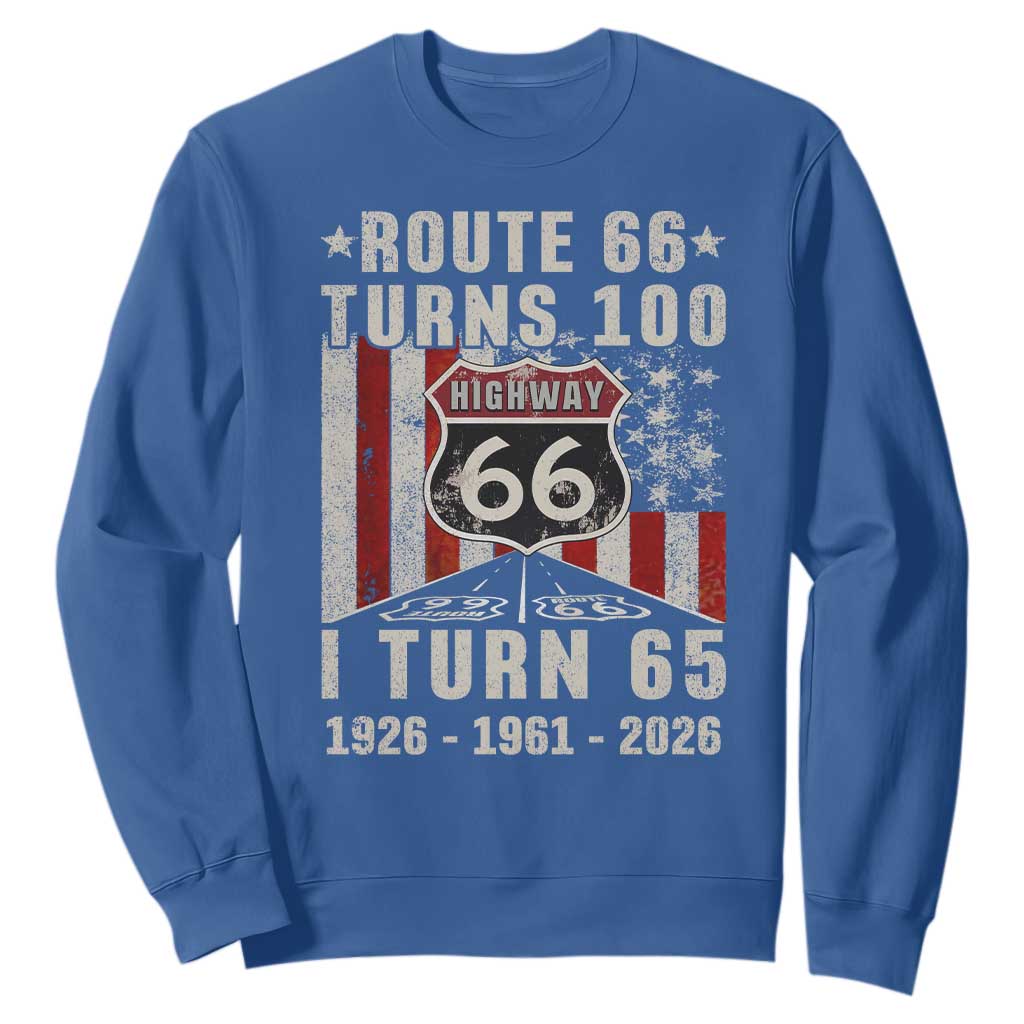 Route Highway 66 Turns 100 I Turn 65 Sweatshirt Vintage 1961 Born American Road Sign 65th Birthday Gift