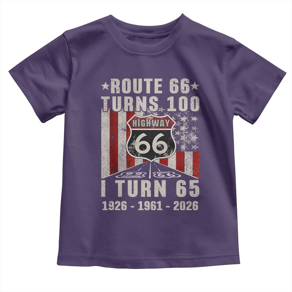 Route Highway 66 Turns 100 I Turn 65 Toddler T Shirt Vintage 1961 Born American Road Sign 65th Birthday Gift