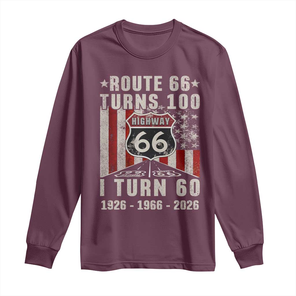 Route Highway 66 Turns 100 I Turn 60 Long Sleeve Shirt Vintage 1966 Born American Road Sign 60th Birthday Gift