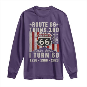 Route Highway 66 Turns 100 I Turn 60 Long Sleeve Shirt Vintage 1966 Born American Road Sign 60th Birthday Gift