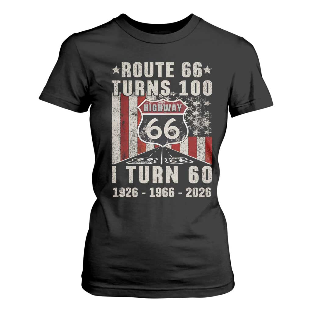 Route Highway 66 Turns 100 I Turn 60 T Shirt For Women Vintage 1966 Born American Road Sign 60th Birthday Gift