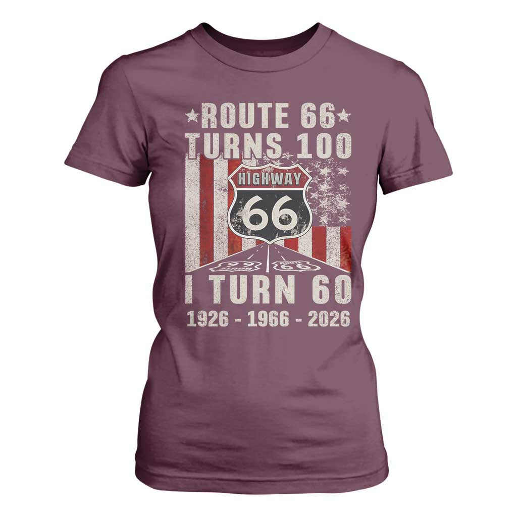 Route Highway 66 Turns 100 I Turn 60 T Shirt For Women Vintage 1966 Born American Road Sign 60th Birthday Gift